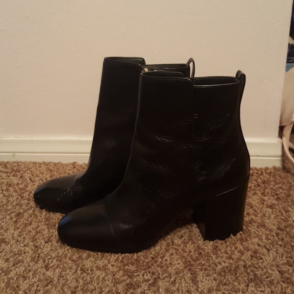 Square toed black booties